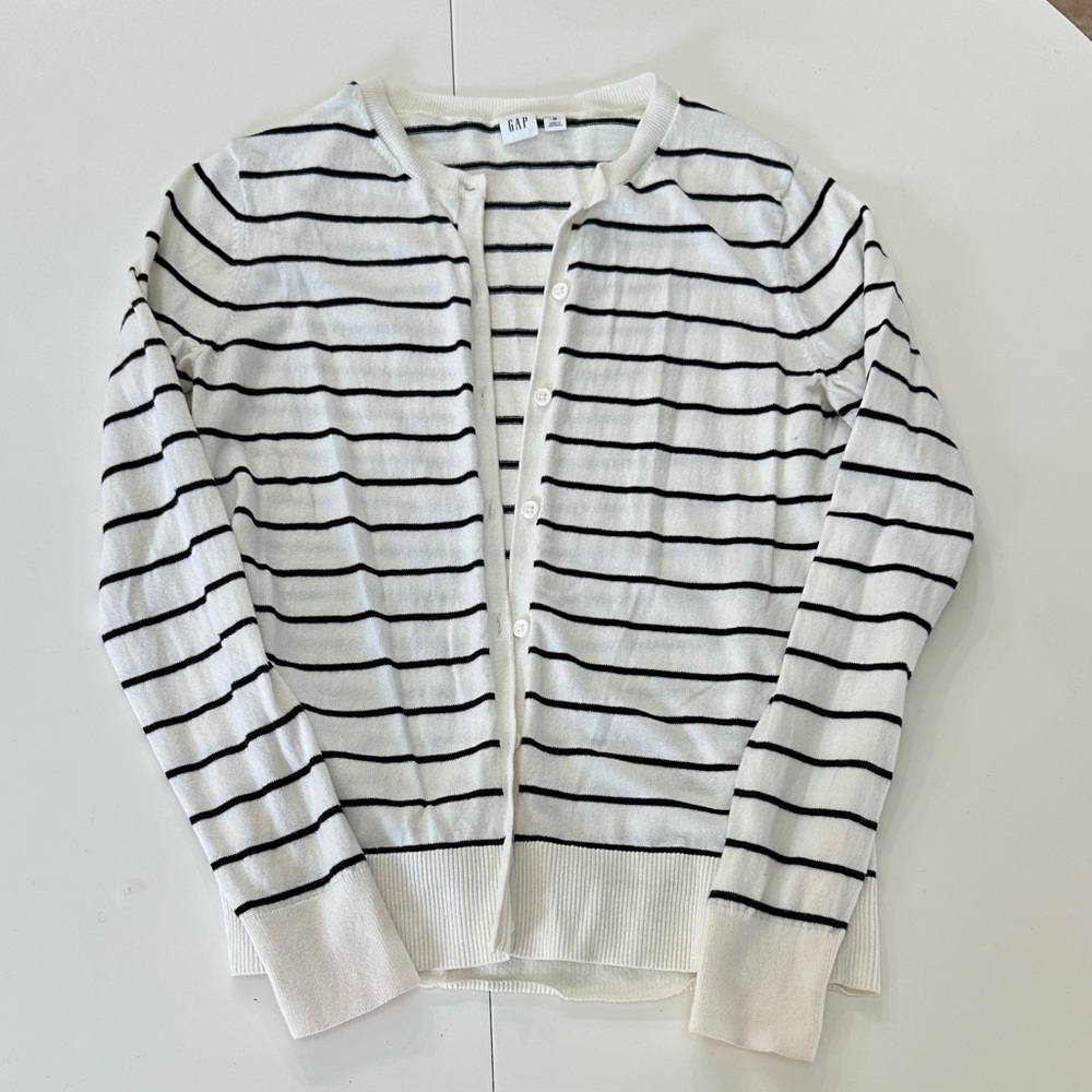 GAP Women's Black and White Striped Cardigan
